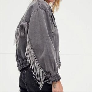 Free People Comet Rhinestone Fringe
Bomber Jacket Black